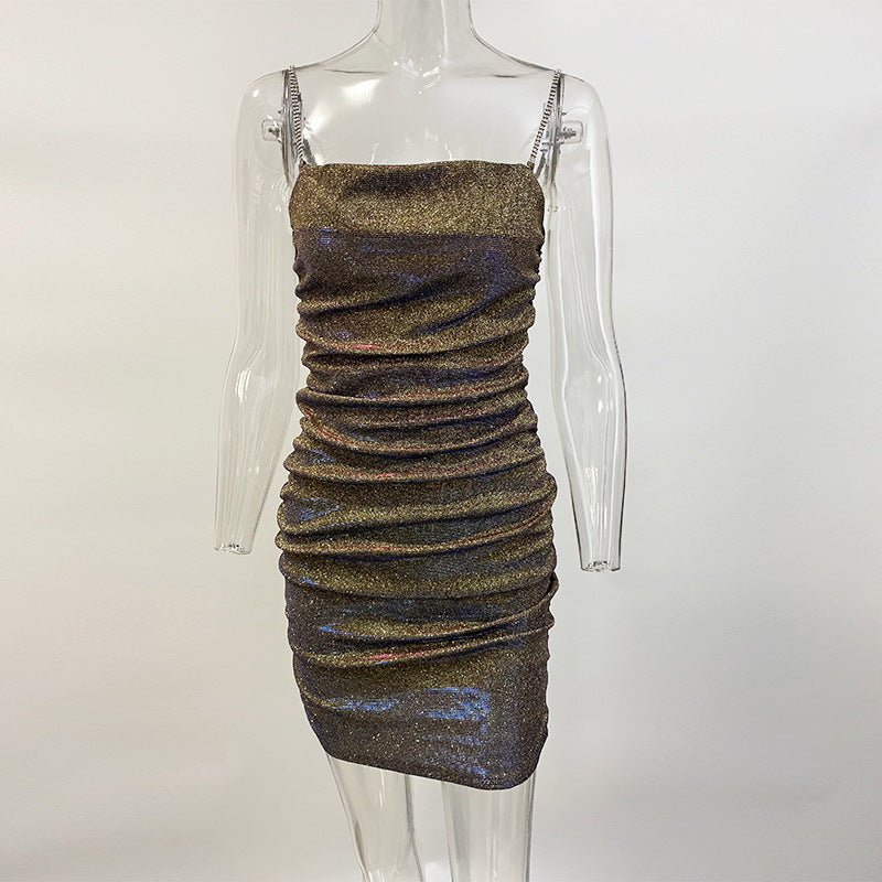 Women's Sparkle Mini Party Sequin Dress Sexy Sequin Glitter Spaghetti Straps Bandage Bodycon Mini Club Party Dress Drop Shipping