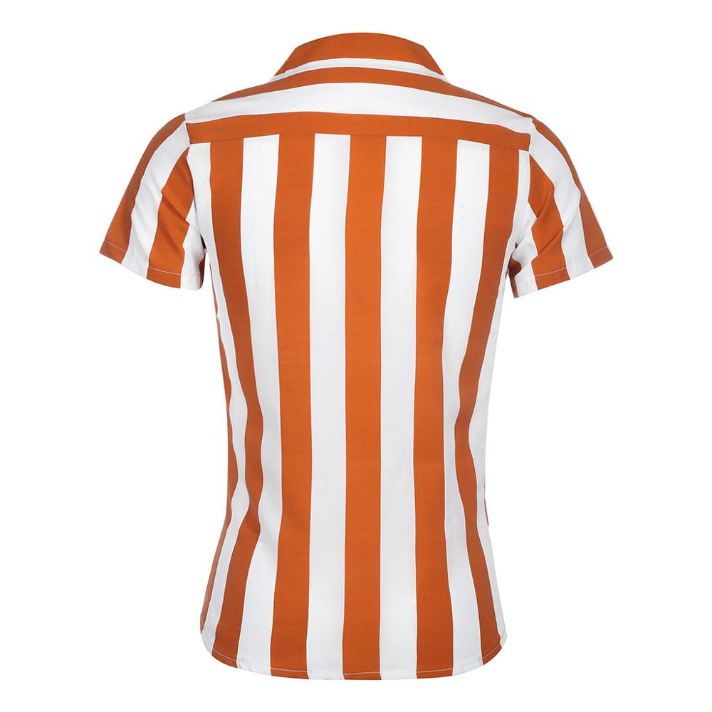 Men Fashion Shirts Casual Multicolor Striped Lapel Shirts Short-Sleeve Top Blouse Men Shirt Summer