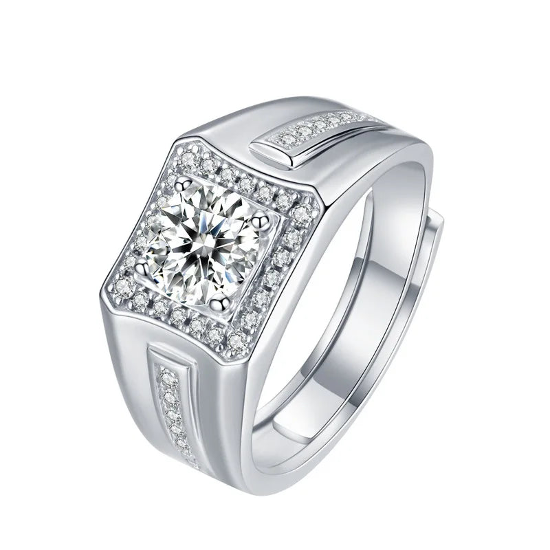 Afortable 925 Sterling Silver Ring Jewelry Men Wholesale-Moissanite Rings 1ct D VSS1 Jewellery Engagement Wedding Rings for Men