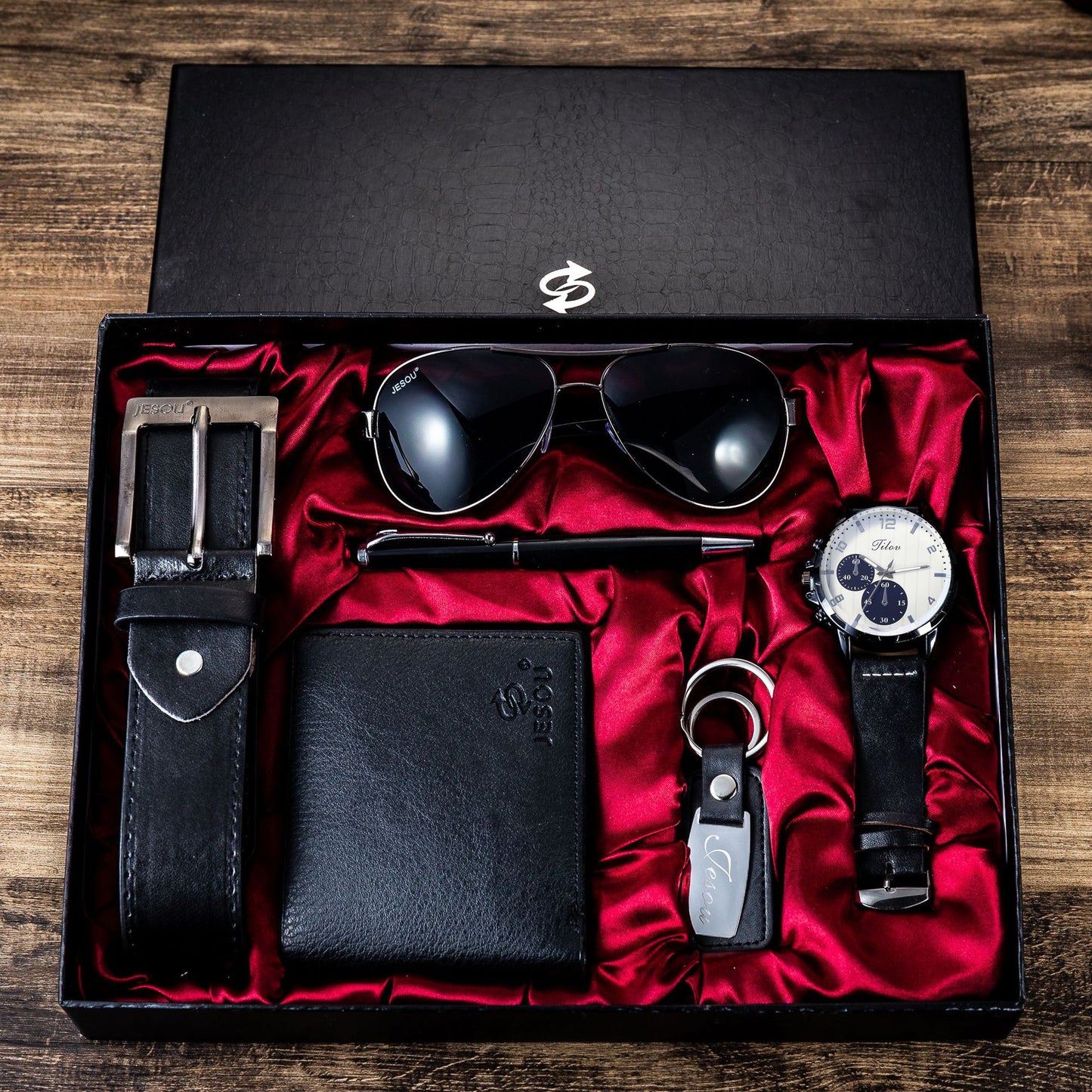 Wholesale Popular Men's Gift Set Luxury Quartz Watch and Belt Wallet 6pcs/Set Male Clock Fashion Leather Wristwatch