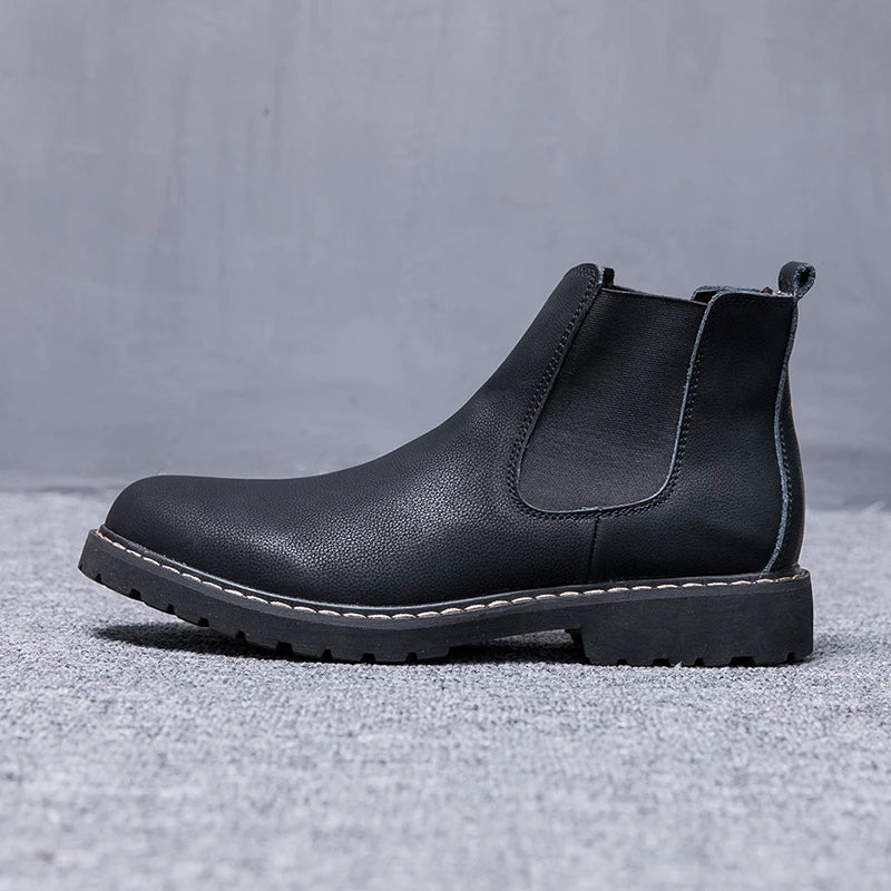 Men High Ankle Cow Leather Boots for Man Casual American Chelsea Boot Male Flat High Top Cowhide Shoes