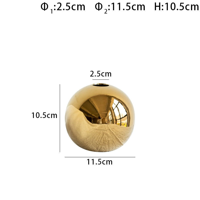 Plating Golden Ball Ceramic Vase Home Decoration Ornaments Crafts  Flower Pot Art Hydroponic Vases Home Decoration Ornament Gift