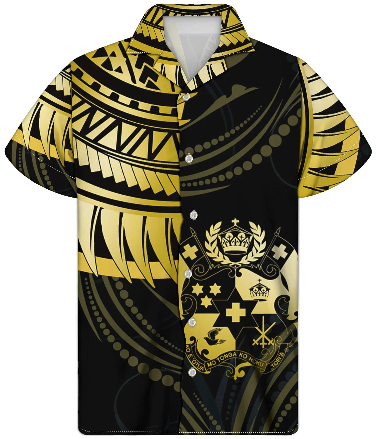 Fancy Gold Shirts for Men Polynesian Tribal Fabric Hawaiian Short Sleeve Shirt Men Summer Clothing for Men's Tropical Tops Shirt