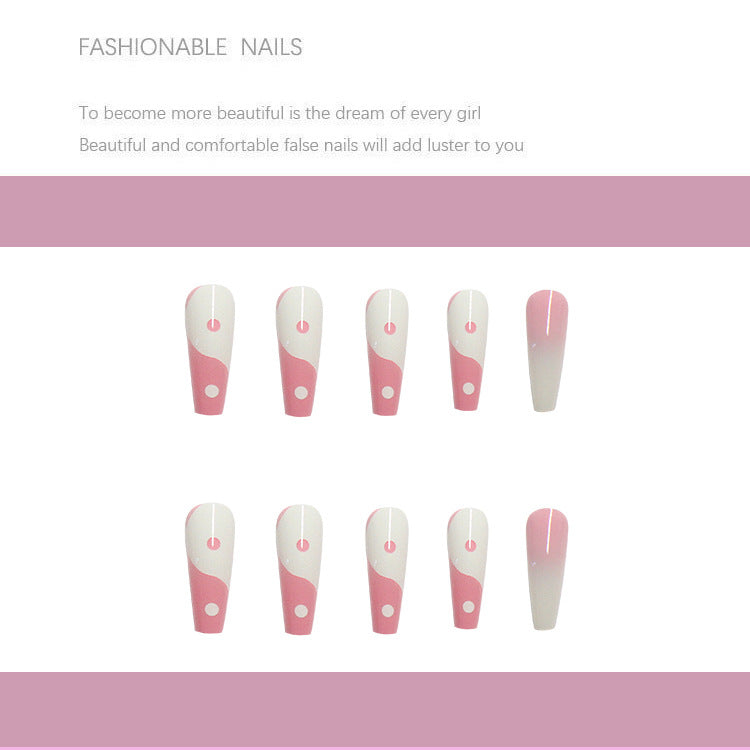 TKL New Style Tai Chi Design Pink Press on Nails Set Finger Full Cover Ballet Coffin False Nail