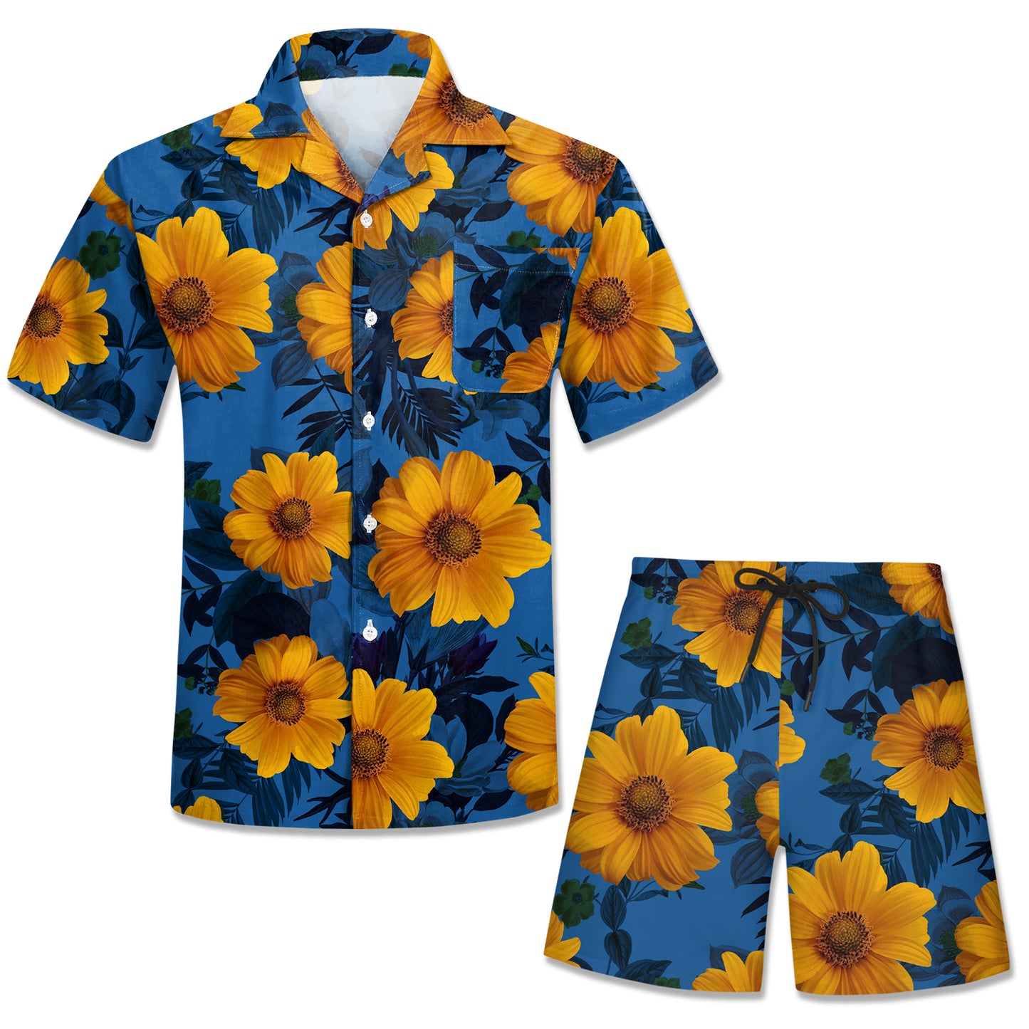 Custom Your Graphic Shirts Men Short Sleeve Two Pieces Set Sublimation Printing Mens Floral Hawaiian Shirt and Shorts Set