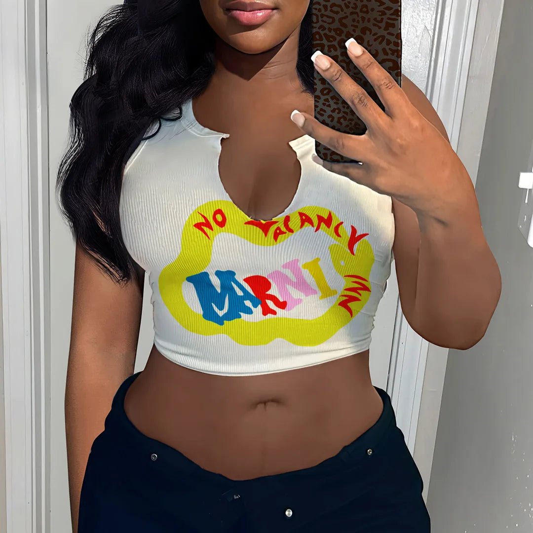 Women's T Shirts Girls Crop Tops Fashion Summer Clothing Sexy T- Shirt Letter Printed Tee Ladies Tank Tops for Girls