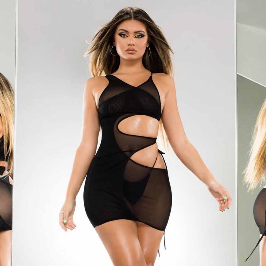 Nibber K20D11283 Wholesale Custom Cut Out Sheer Mesh Night Party Solid Transparent Clubwear Slim Bodycon Womens Dress Lady Dress