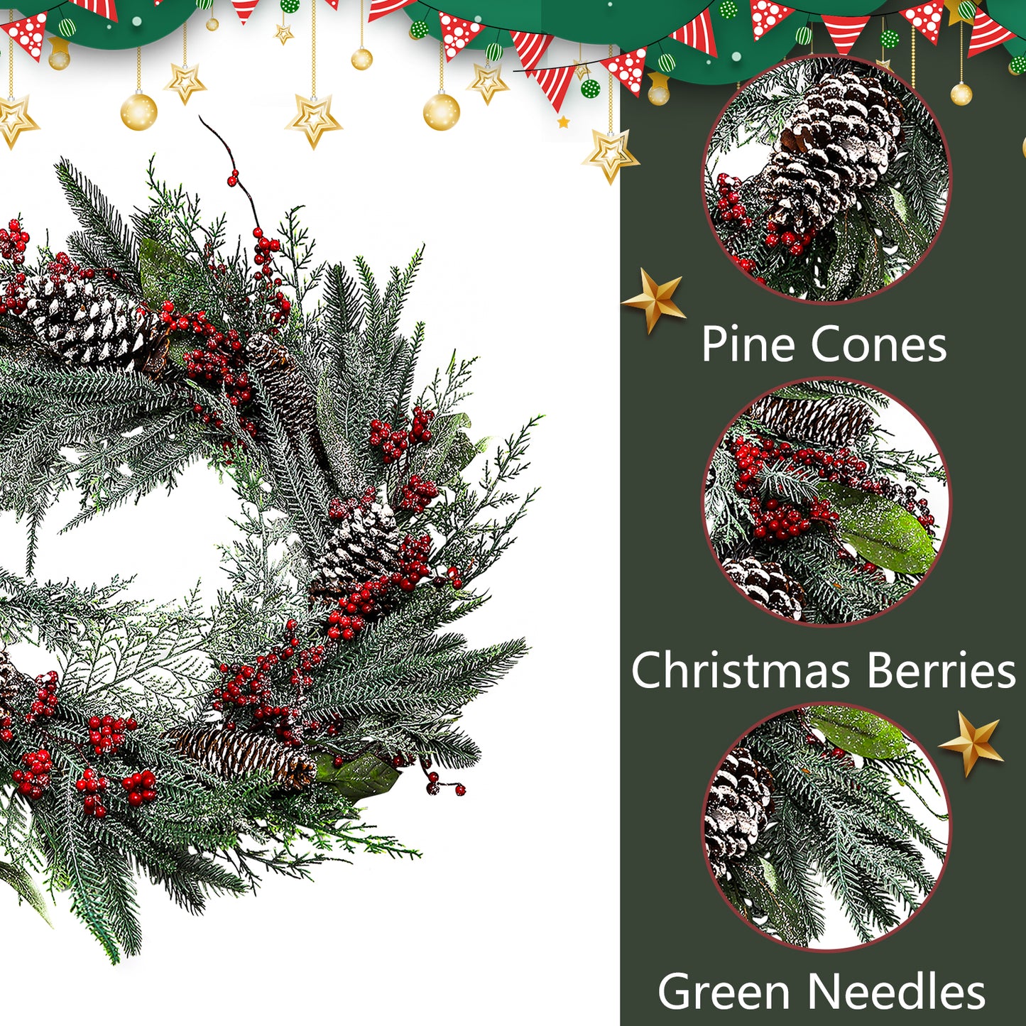 Artificial Green Wreaths With Pine Cone Berry and Pine Branch Ornaments Christmas Wreath Supplies Festival Home Wall Decor