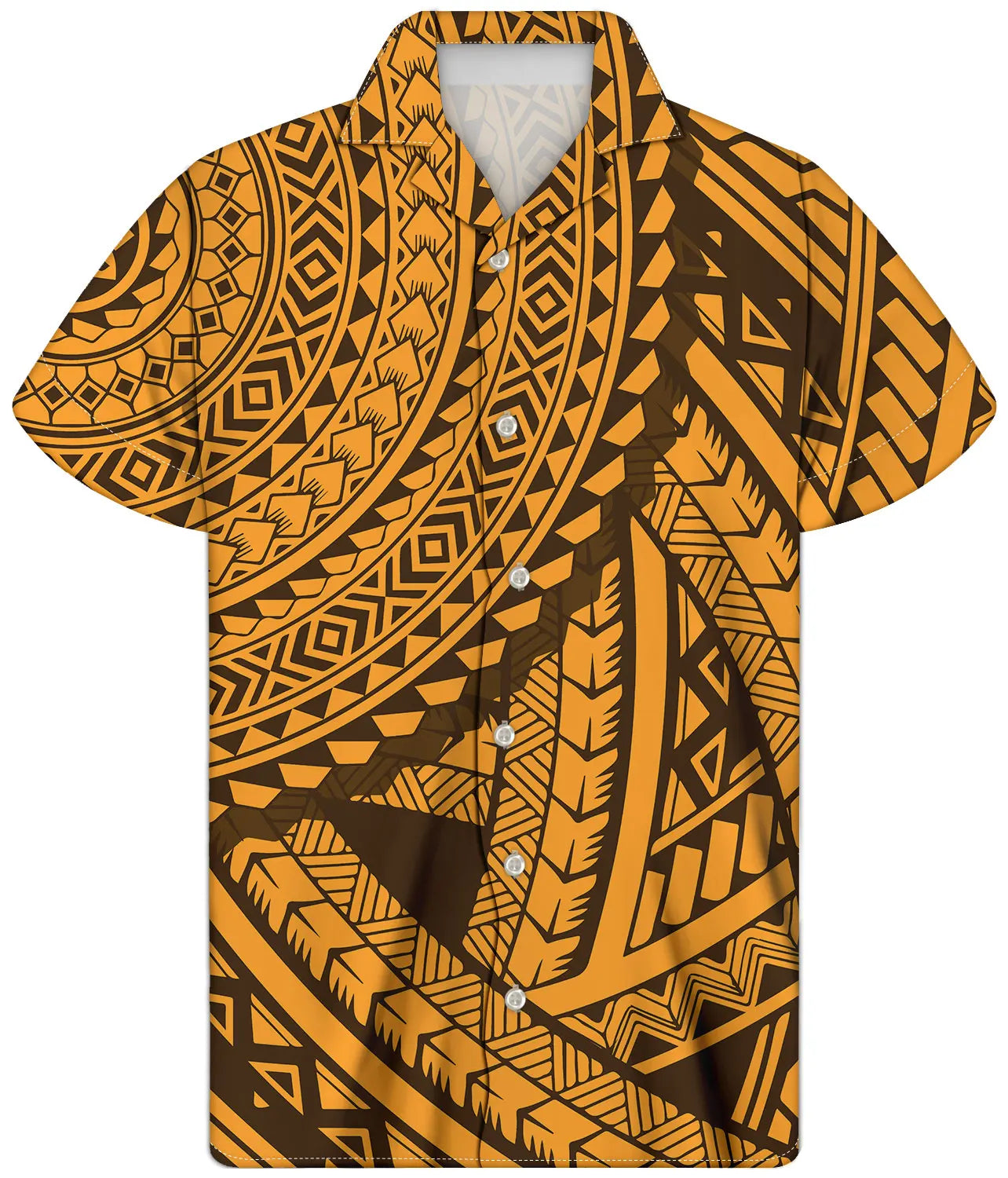 Fancy Gold Shirts for Men Polynesian Tribal Fabric Hawaiian Short Sleeve Shirt Men Summer Clothing for Men's Tropical Tops Shirt