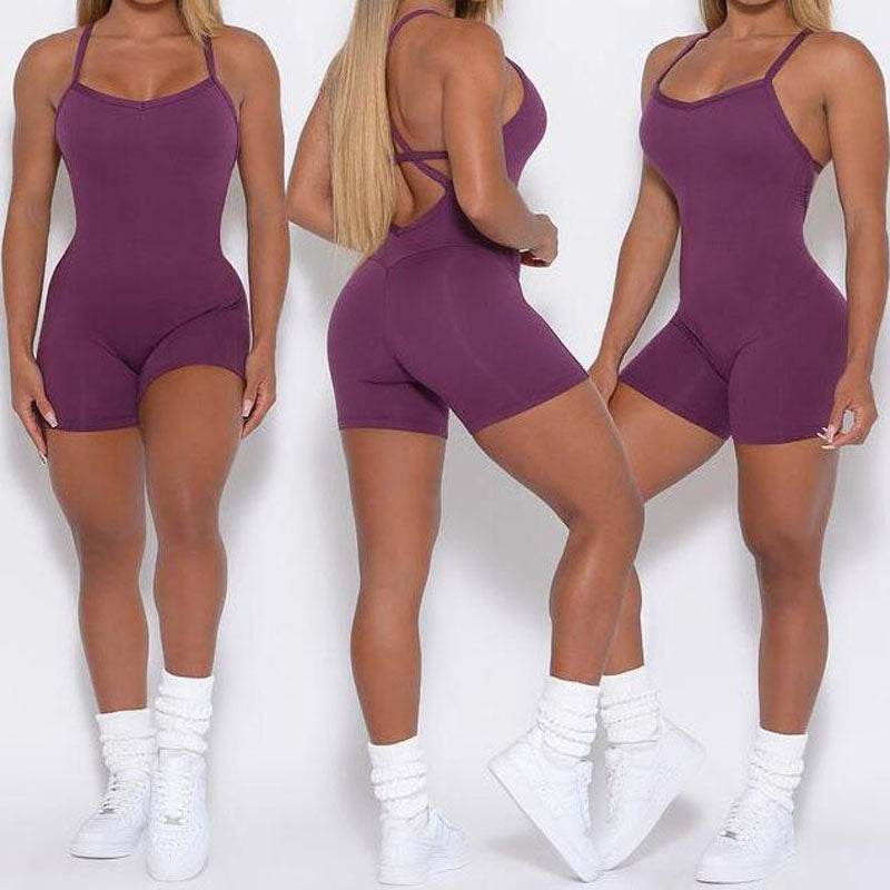 2022 Tik Tok Custom Logo Workout Solid Fitness Wear Bodysuits Summer Rompers for Women Plus Size Jumpsuits Lady Jumpsuit