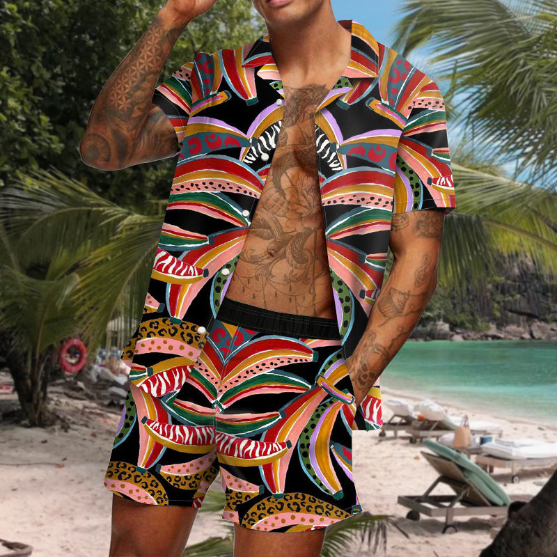 Summer Short Sleeve Shirt Suit Men Fashion Floral Print Hawaiian Shirts + Beach Shorts Casual Beach Clothing Sets Vetement Homme