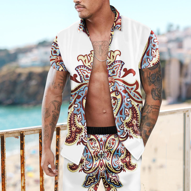 Summer Short Sleeve Shirt Suit Men Fashion Floral Print Hawaiian Shirts + Beach Shorts Casual Beach Clothing Sets Vetement Homme