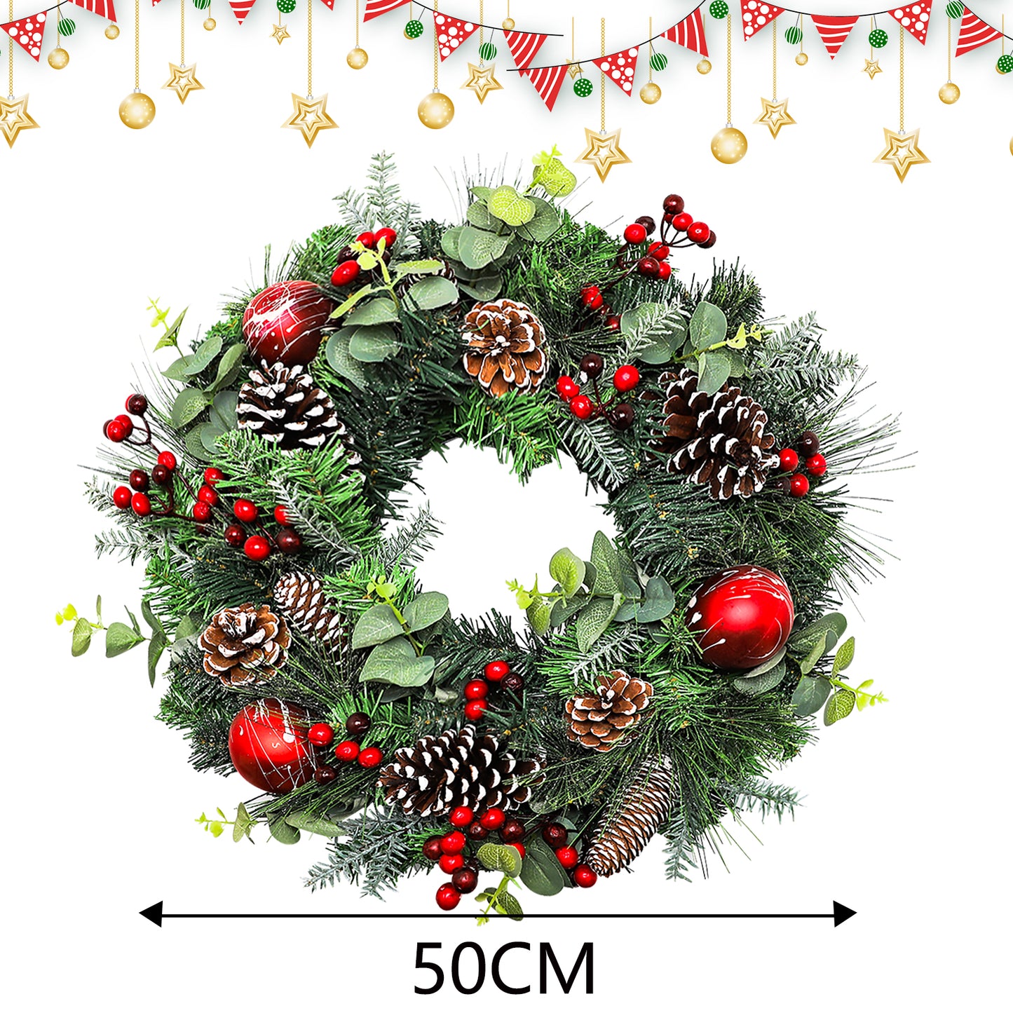 New Design Christmas Door Decoration Christmas Ball Garland Pine Needle Pine Cone Wreath