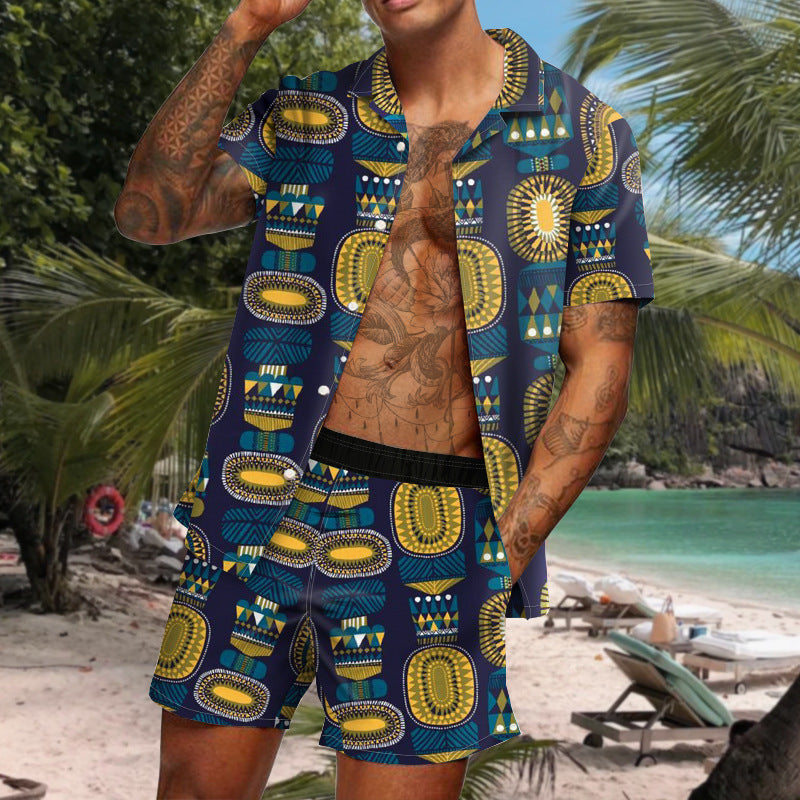 Summer Short Sleeve Shirt Suit Men Fashion Floral Print Hawaiian Shirts + Beach Shorts Casual Beach Clothing Sets Vetement Homme