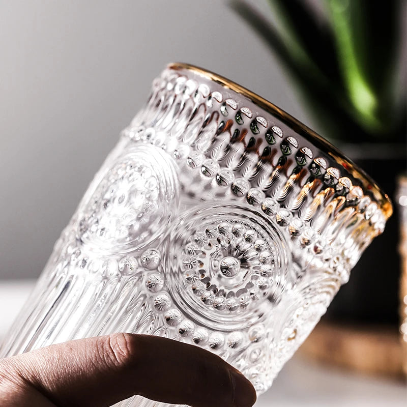 2PCS Romantic Water Glasses, Drinking Glasses Tumblers, Vintage Glassware Set for Juice, Beverages, Beer, Cocktail