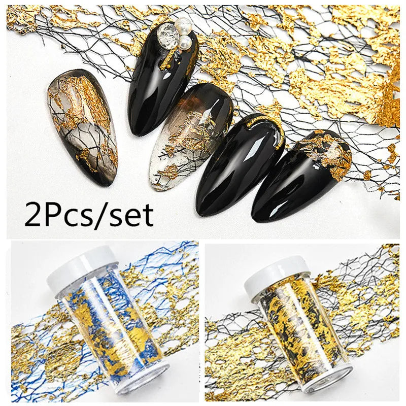 Gold Aluminum Foils 3D Mesh Nail Stickers Stripe Line Nail Art Decal Wraps Slider Manicure DIY Nail Art Decoration Accesorios