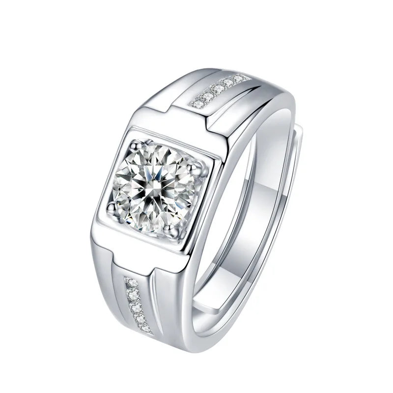 Afortable 925 Sterling Silver Ring Jewelry Men Wholesale-Moissanite Rings 1ct D VSS1 Jewellery Engagement Wedding Rings for Men