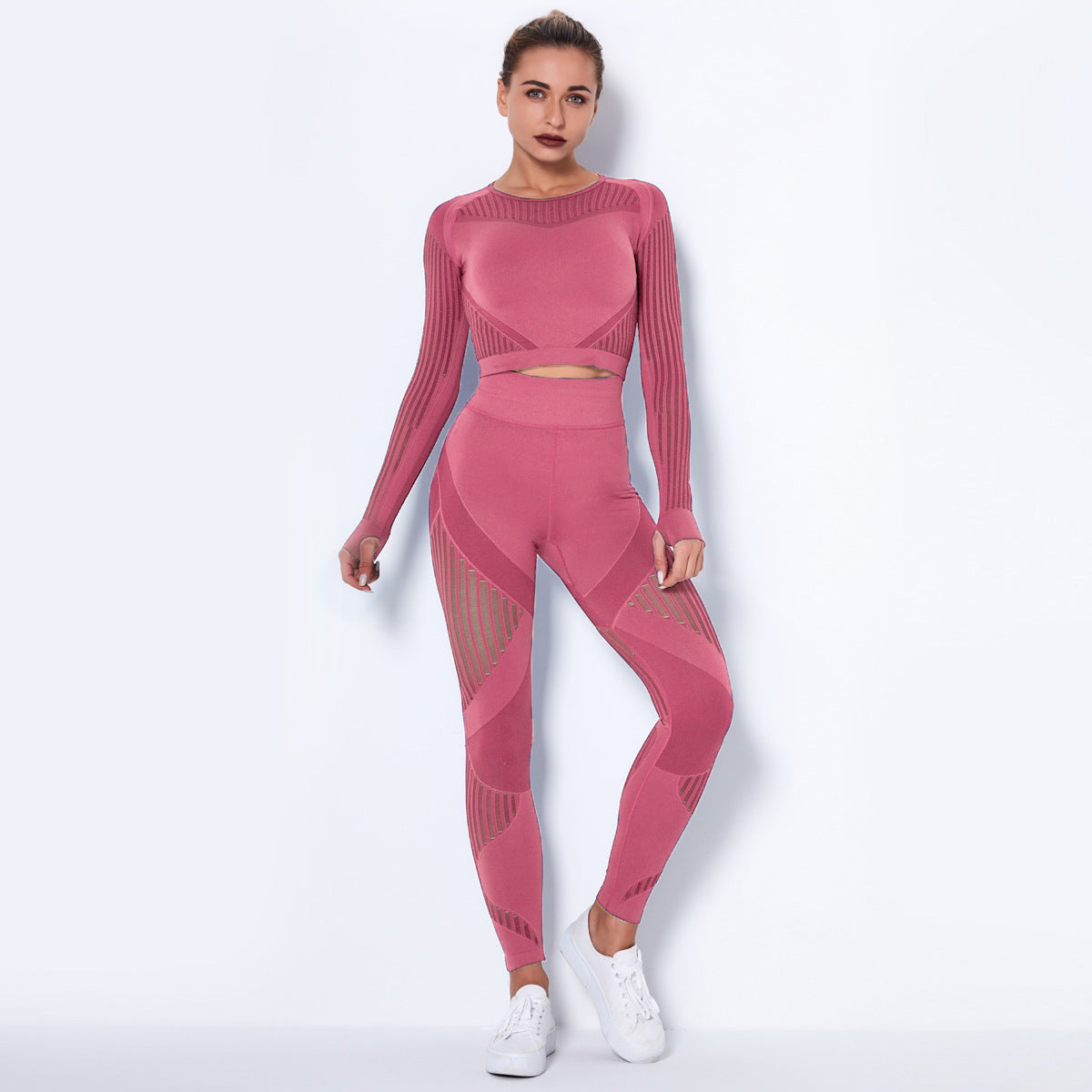 Women 2 Piece Yoga Sets Mesh Breathable Long Sleeve Gym Yoga Wear & Leggings Set Fitness Yoga Wear