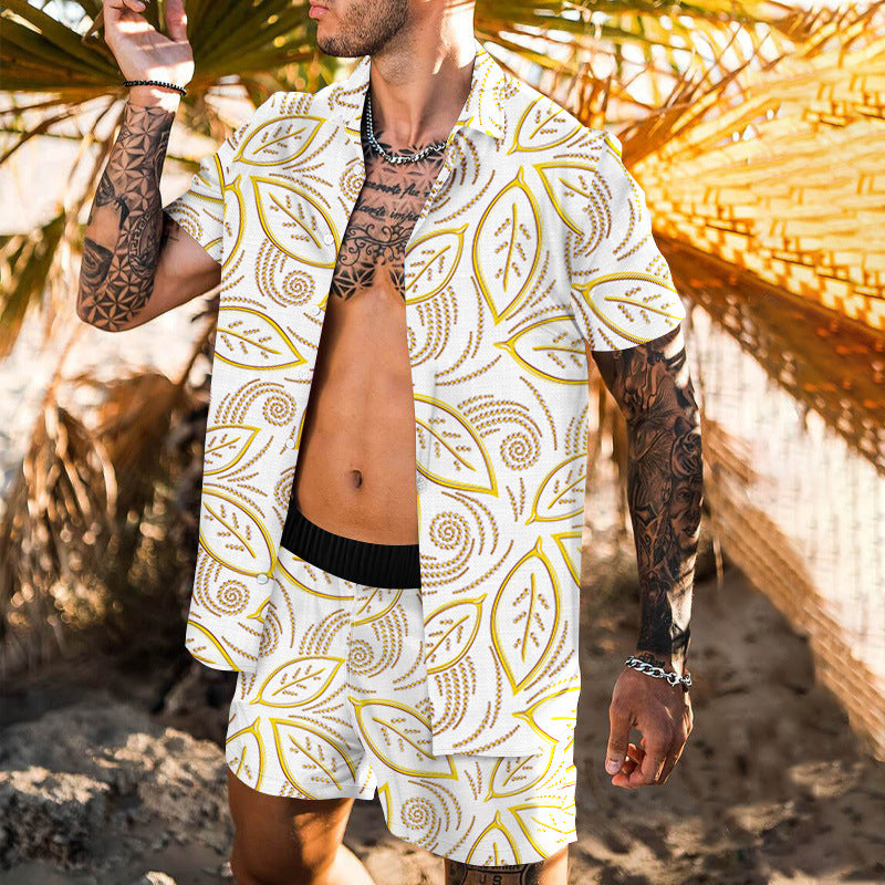 Summer Short Sleeve Shirt Suit Men Fashion Floral Print Hawaiian Shirts + Beach Shorts Casual Beach Clothing Sets Vetement Homme