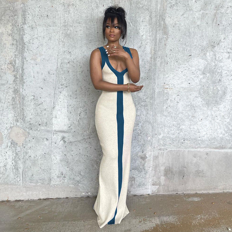 Fashion Sexy Slit One Piece Dress Ribbed Beach Long Dresses Women