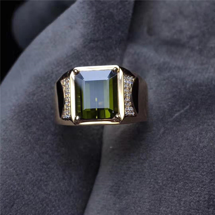 Gemstone Fine Jewelry Manufacturer Wholesale Classic 3.35ct Natural Green Tourmaline Men Ring Jewelry 18K Real Yellow Gold