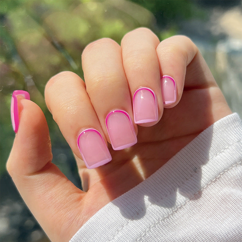 Dropshipping Pink Fake Nails Short Oval French Wholesale Press on Nail Artificial Fingernails