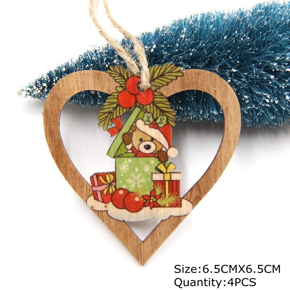 1SET Star Printed Wooden Pendant Ornaments Xmas Tree Ornament DIY Wood Crafts Kids Gift for Home Christmas Party Decoration