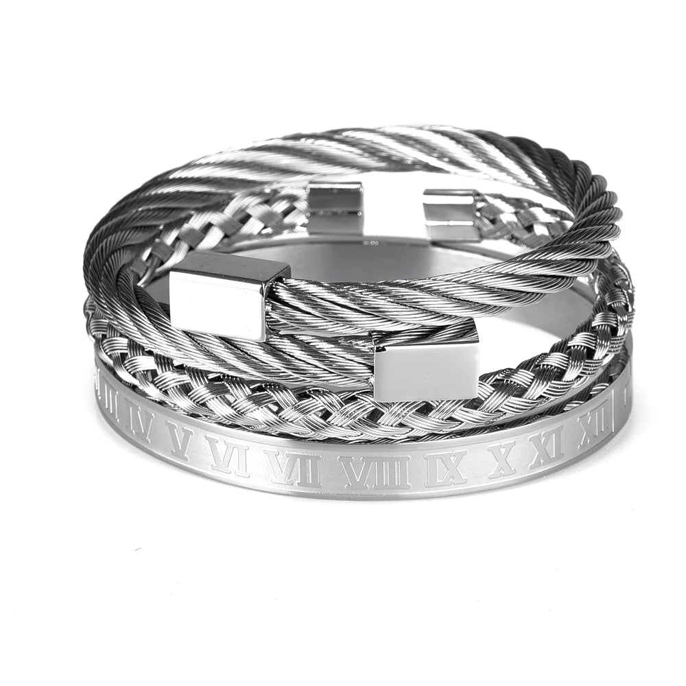 Luxury Roman Number Charm Woven Stainless Steel Bracelet Hip Hop Men Jewelry Gold Color Jewelry for  Men Pulseira Bileklik