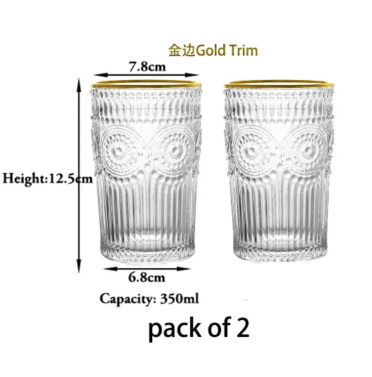 2PCS Romantic Water Glasses, Drinking Glasses Tumblers, Vintage Glassware Set for Juice, Beverages, Beer, Cocktail