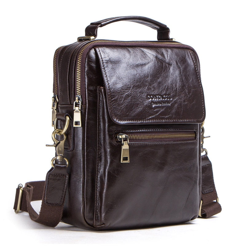CONTACT'S New Genuine Leather Messenger Bag for Men Casual Shoulder Bags Male Flap Bag Luxury Brand Crossbody Bags for 9.7" Ipad