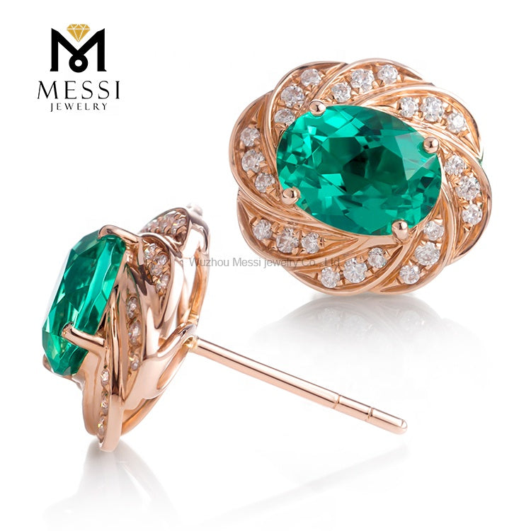 MS-199 Messi Jewelry Oval 14k 18k Gold 2 Carat Lab Created Emerald Earrings Jewellery for Women