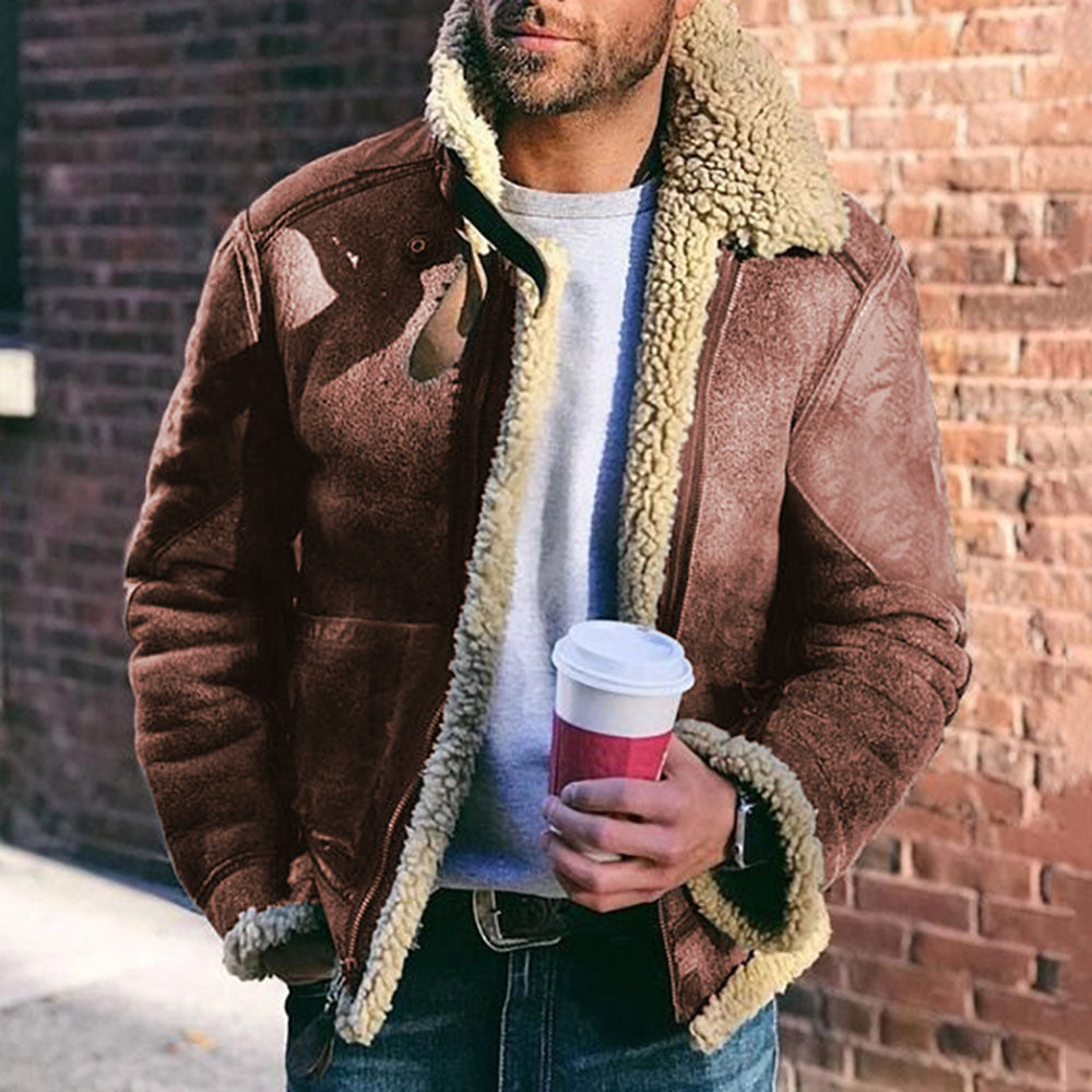 2021 High Quality Suede Faux Duffle Fur Aviator Jacket for Men Jackets Men's Korean Winter Fleece Jackets Men's