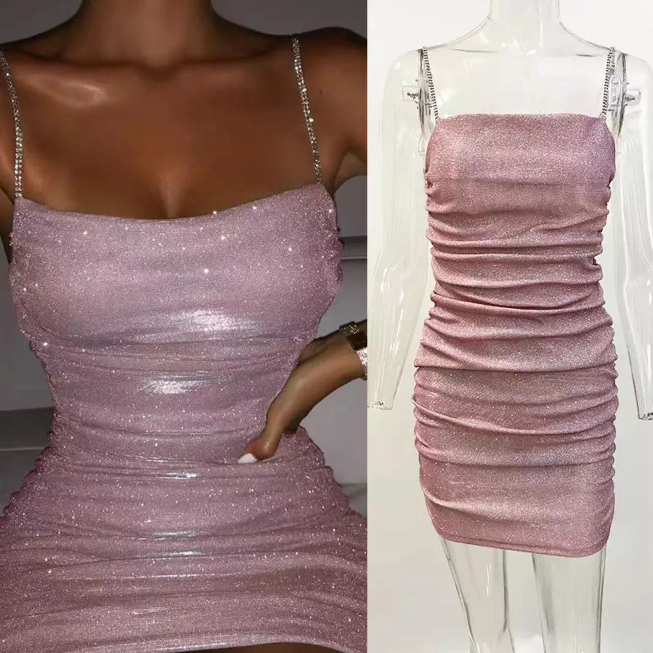 Women's Sparkle Mini Party Sequin Dress Sexy Sequin Glitter Spaghetti Straps Bandage Bodycon Mini Club Party Dress Drop Shipping
