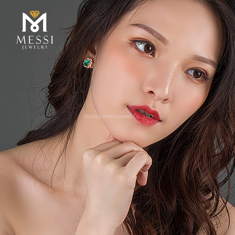 MS-199 Messi Jewelry Oval 14k 18k Gold 2 Carat Lab Created Emerald Earrings Jewellery for Women