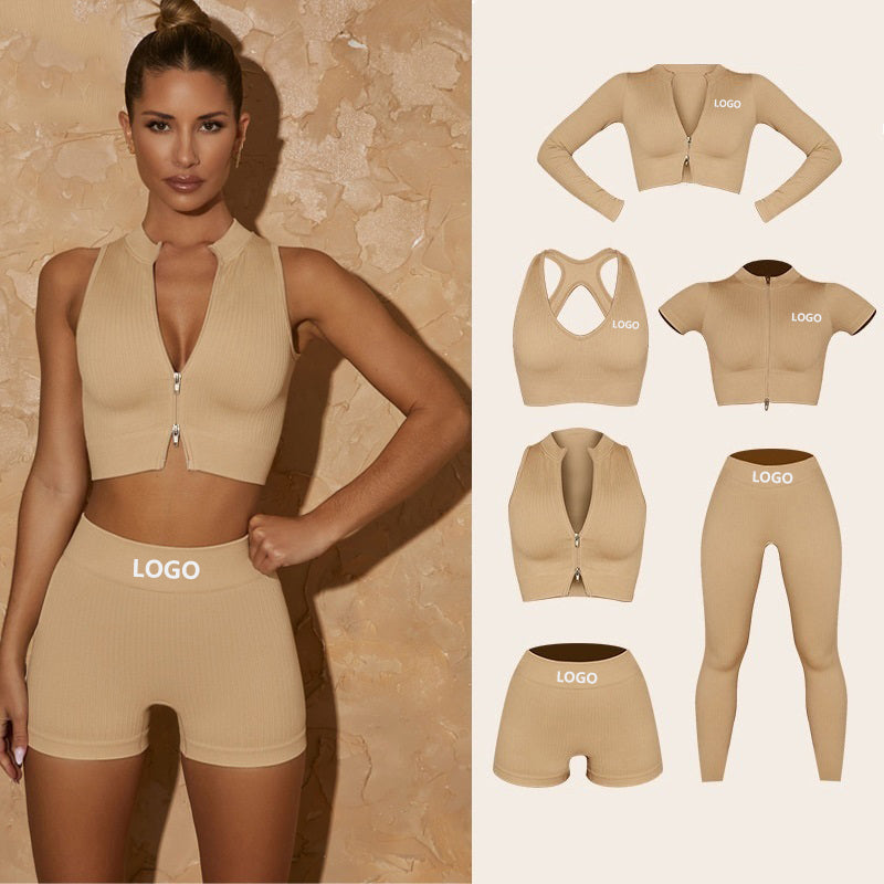 2022 Summer Fitness Sports Wear Clothing Ribbed Seamless High Waist Yoga Workout Shorts Set Yoga Sports Activewear for Women