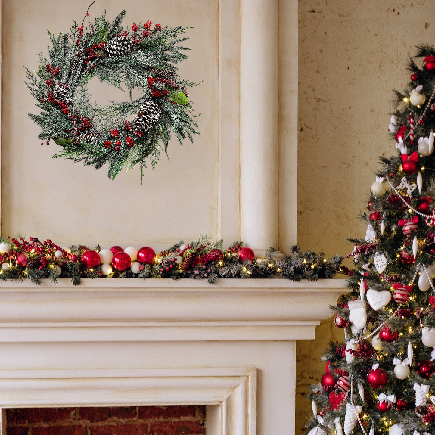 Artificial Green Wreaths With Pine Cone Berry and Pine Branch Ornaments Christmas Wreath Supplies Festival Home Wall Decor