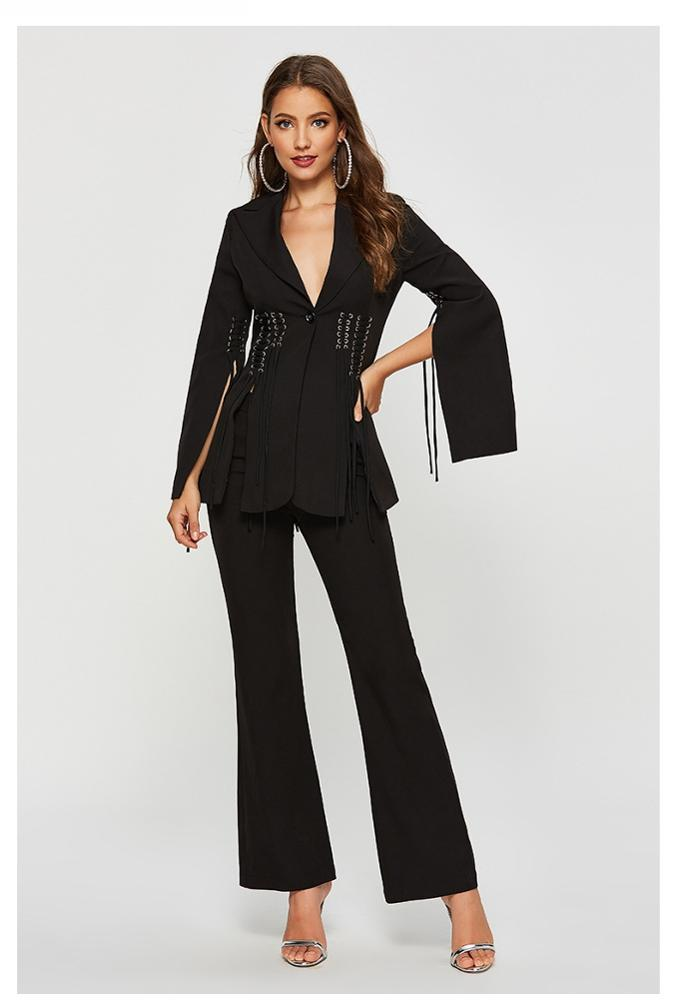 New Design Black Color Turn-Down Collar Women Rivet Stylish Lady Slim-Fit Blazer Suit