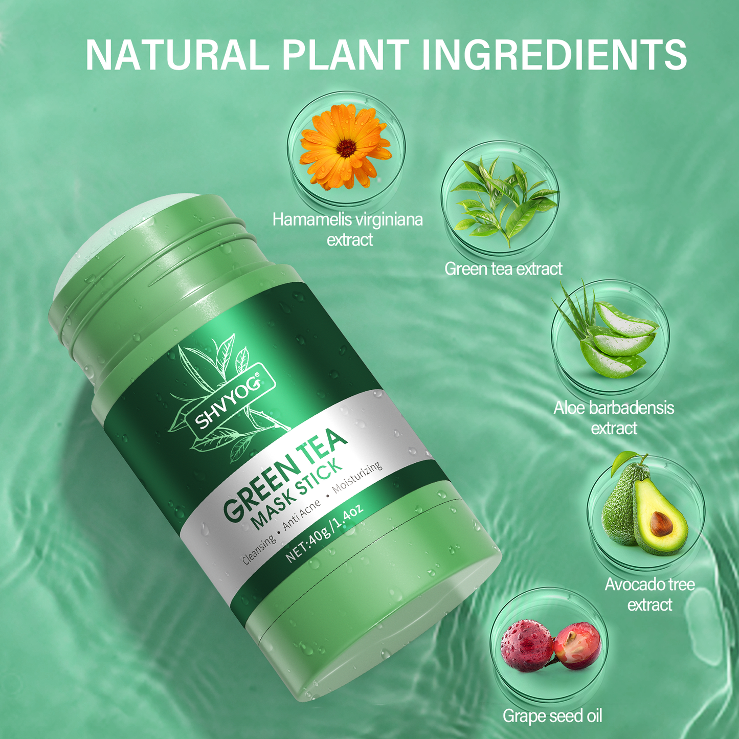 Own Brand Skin Repair and Acne Removing Organic Green Tea Facial Mask Mud Stick Customized Package Female Beauty Products 100pcs