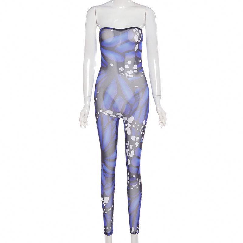 K21q00781 Summer Sexy Sleeveless Stretch Tight Backless Mesh Jumpsuit 2022 Women's Jumpsuit