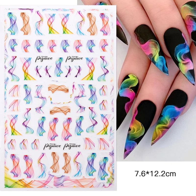 Gold Aluminum Foils 3D Mesh Nail Stickers Stripe Line Nail Art Decal Wraps Slider Manicure DIY Nail Art Decoration Accesorios