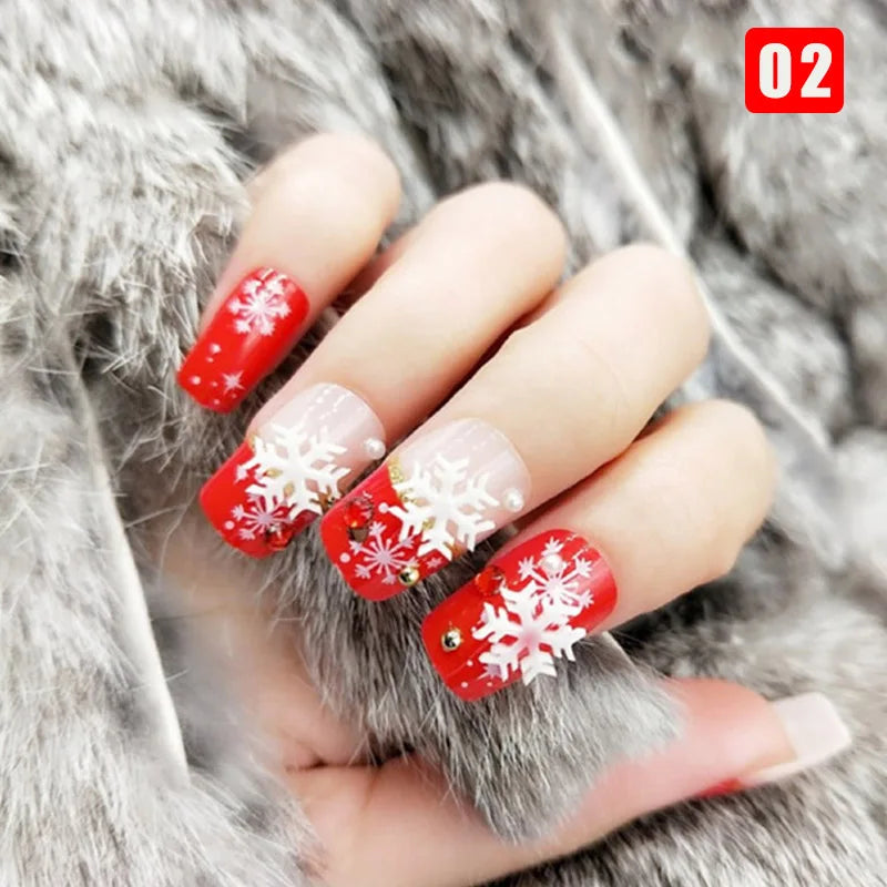 24pcs False Nails Floral Beads Decorated Artificial Nail Tips Bride Reusable Fingernails Fake Nail Press on Nail накладные ногти