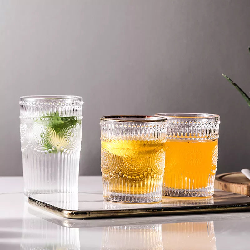 2PCS Romantic Water Glasses, Drinking Glasses Tumblers, Vintage Glassware Set for Juice, Beverages, Beer, Cocktail
