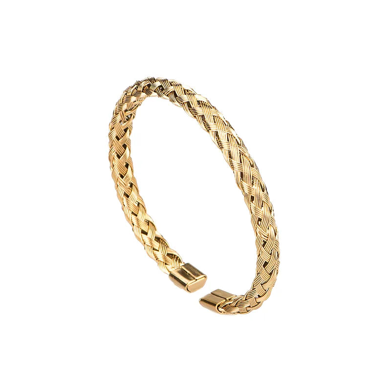 Luxury Roman Number Charm Woven Stainless Steel Bracelet Hip Hop Men Jewelry Gold Color Jewelry for  Men Pulseira Bileklik