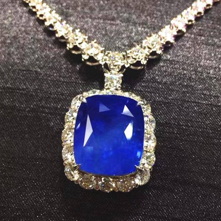 Rare Collection 18k Gold Precious Gemstone Jewelry 41.33ct Natural BURMA Cornflower Blue Sapphire Pendant Necklace