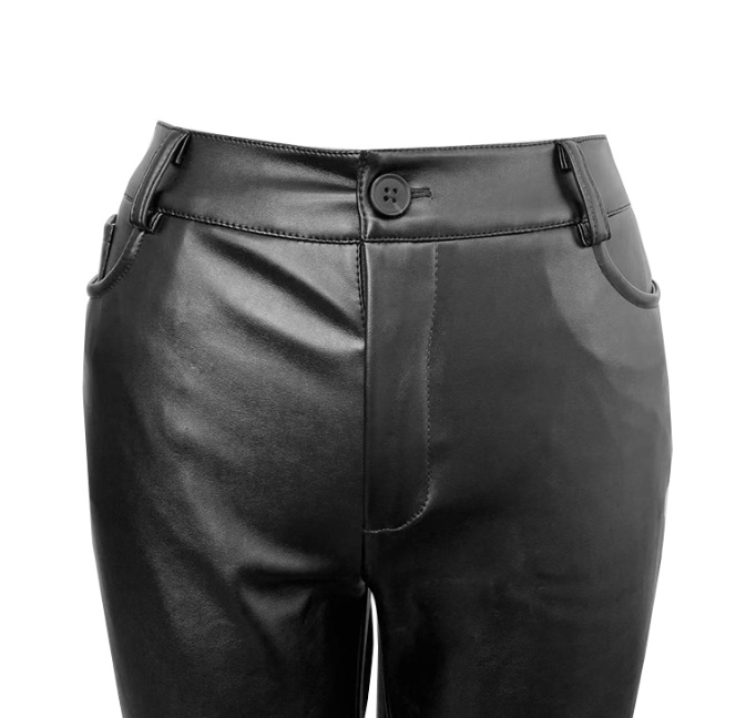 2022 Fall Winter Fashion Streetwear High Waist Black Skinny Slim PU Leather Pants Women