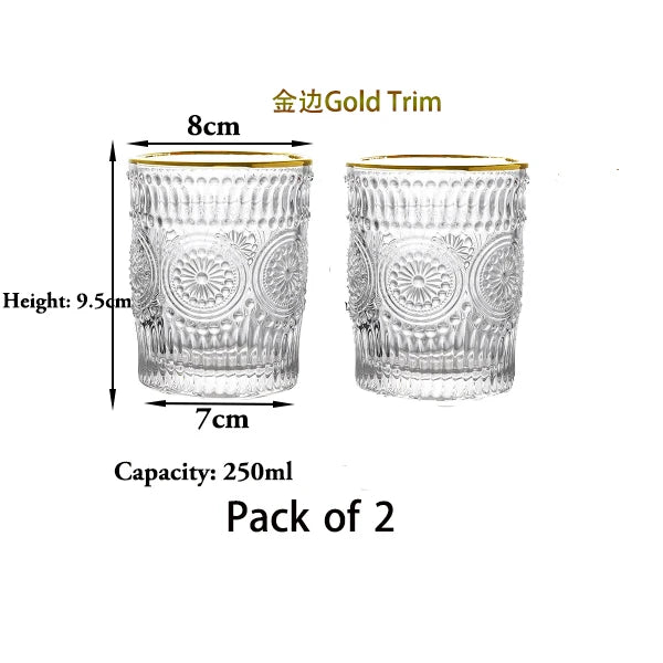 2PCS Romantic Water Glasses, Drinking Glasses Tumblers, Vintage Glassware Set for Juice, Beverages, Beer, Cocktail