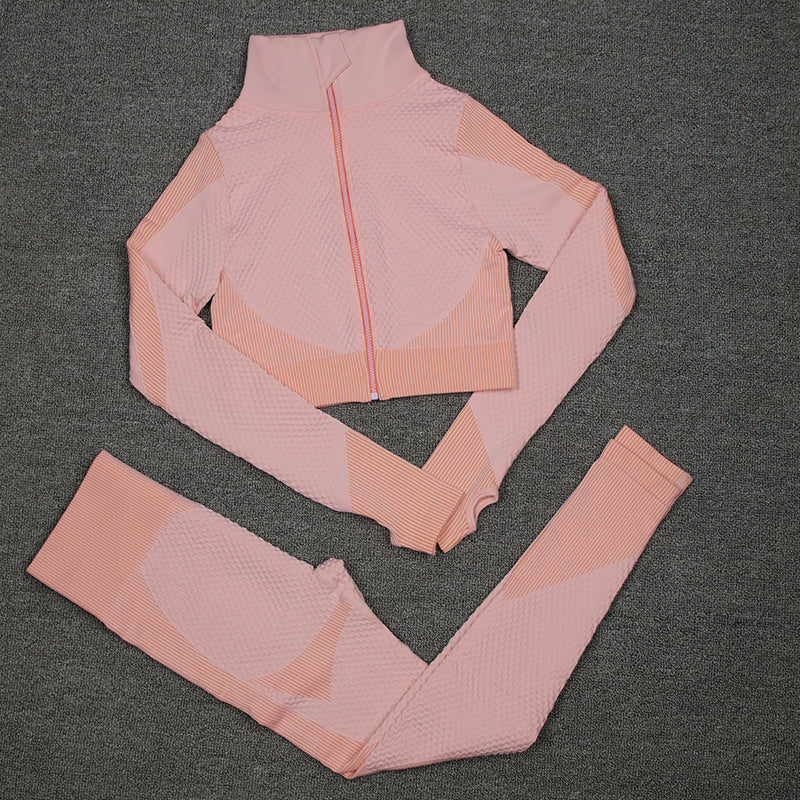 Women Activewear 3 Piece Crop Top Fitness Leggings Workout Bra Sports Jacket With Zipper Fitness Yoga Wear Sets for Ladies