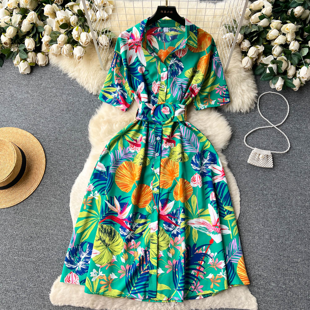 New 2023 Floral Sexy Slash Neck One Shoulder Elegant Vacation Chiffon Ruffle Dress