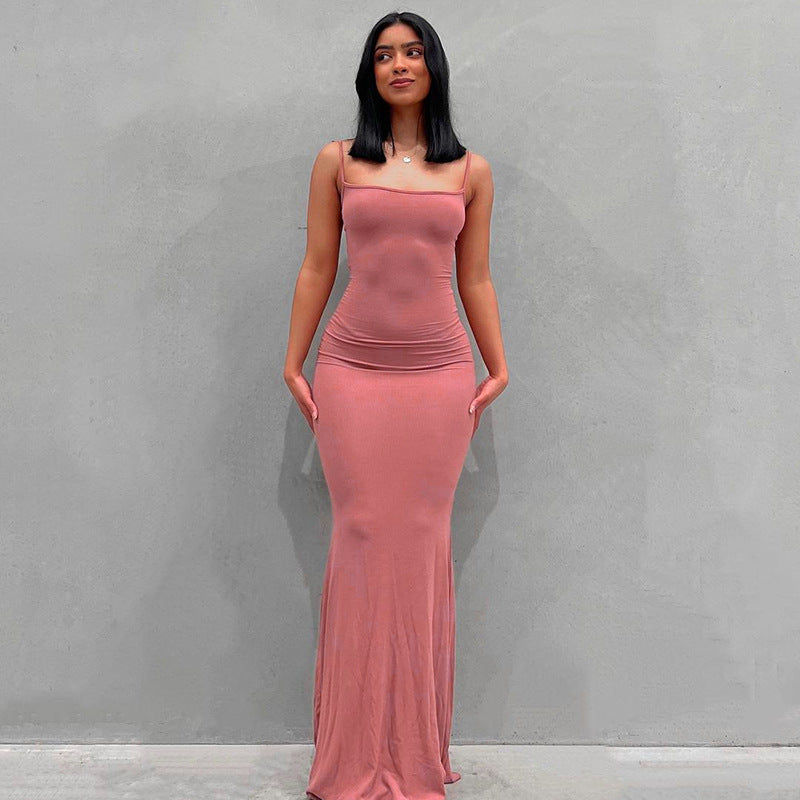 2022 Summer Skims Dresses Casual Slim Fit Sling Soft Lounge Tight Slim Bodycon Long Maxi Slip Dress