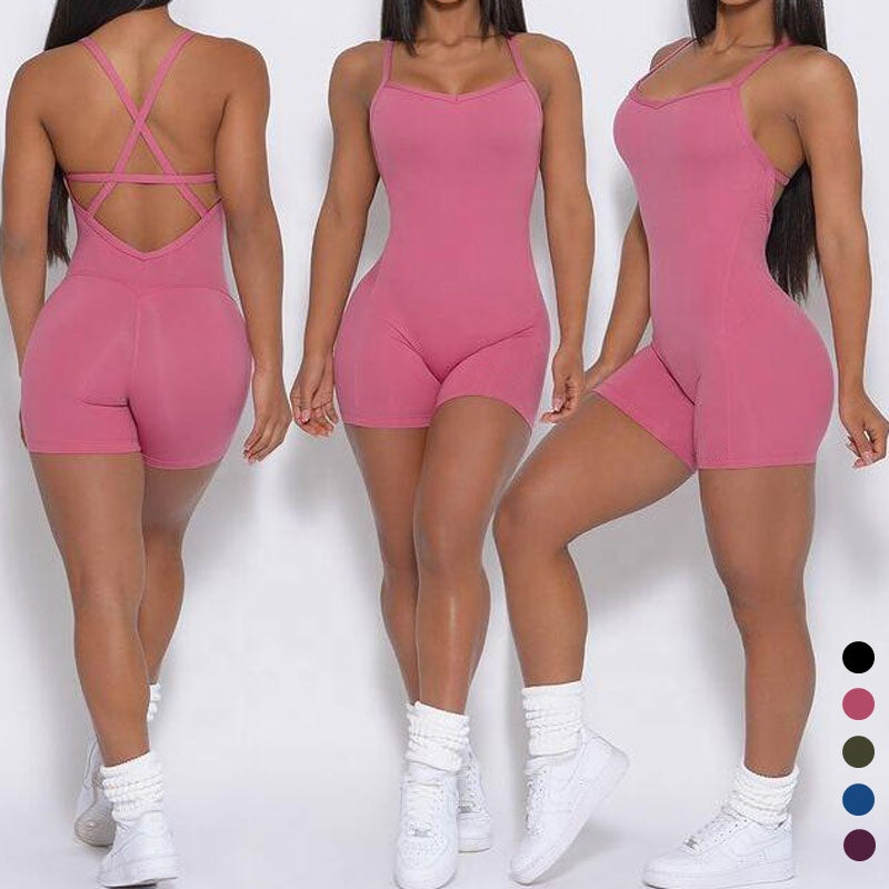 2022 Tik Tok Custom Logo Workout Solid Fitness Wear Bodysuits Summer Rompers for Women Plus Size Jumpsuits Lady Jumpsuit